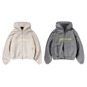 Youchen Tùy Chỉnh Axit Rửa 2 Cách Zip up Đôi Túi Áo Cotton Pháp Terry Áo Cắt Và Khâu Biểu Tượng Tùy Chỉnh Cho Nam Giới - Product Image 2