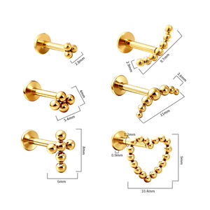 F136 टाइटेनियम क्रॉस हार्ट इयररिंग्स और G23 टाइटेनियम नाक रिंग 14k सोने की प्लेटेड बॉडी भेदी आभूषण 16 ग्राम आकार की गेंद पैटर्न - Product Image 2