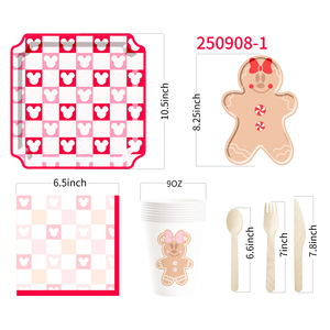 DAMAI Customized Gingerbread Man Christmas Party Tableware Set with Red Bowknot Patters Disposable Paper Plates Set - Product Image 5