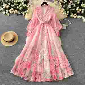 Vestido Midi Tipo Blazer con Cuello de Solapa para Mujer, Invierno 2024, Manga Farol, Estampado, con Encaje, Color Rojo - Product Image 2