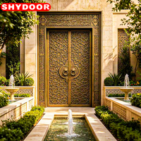 Porte d'entrée principale de villa de luxe, style mosquée antique, en cuivre, à double battant, sculptée, de sécurité, de style arabe islamique