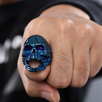 Bague tendance personnalisée en acier inoxydable, style rock punk, crâne de vampire, plaqué argent antique, anneaux de crâne gothique pour motards pour hommes