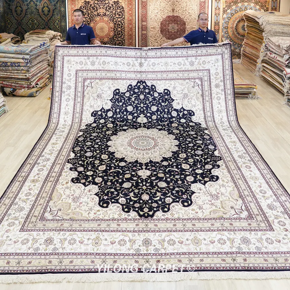 YILONG 9 'x 12' 수제 동양 실크 깔개 메달 전통적인 손으로 만든 페르시아 Tabriz 카펫