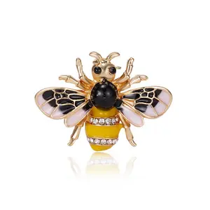 새로운 패션 도매 골드 꿀벌 그림 오일 라인 석 다이아몬드 작은 브로치 성격 곤충 숙녀 브로치