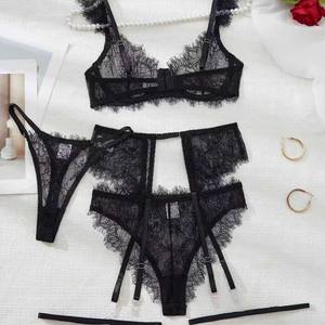 Sexy Spitzen-Dessous-Set für Damen Erotische Lingerie BH und Slip Set Sexy Kleidung Transparentes Verführerisches Tanga-Set - Product Image 2