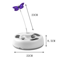 Jouet interactif 3-en-1 pour chat, plateau tournant double couche avec boule, souris à ressort, papillon et clochette, en plastique PC, vente en gros