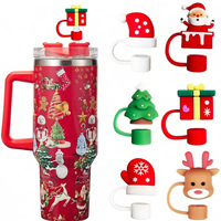 Gobelets de Noël réutilisables 40oz Père Noël 10mm Couvre-paille en silicone 10cm 4 accessoires pour boissons