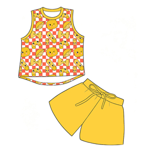 Ensemble short et débardeur sans manches en soie de lait personnalisé pour filles / Tenue d'été décontractée 2 pièces à imprimé dessin animé OEM ODM Vêtements pour enfants - Product Image 5