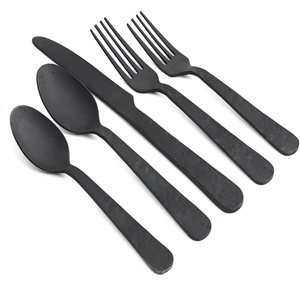 Sustainable Stainless Steel <b>Flatware</b> <b>Set</b> 5 Piece Cutlery with Hand Forged Rough Texture Handle Elegant & Eco Friendly Dining <b>Set</b> - Product Image 2