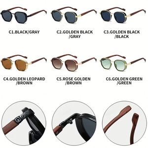 Gafas de Sol Personalizadas con Logotipo 2025, Gafas de Sol Cuadradas de Metal Punk para Hombre y Mujer, con Protección UV400, Lentes Degradadas y Diseño de Madera - Product Image 4