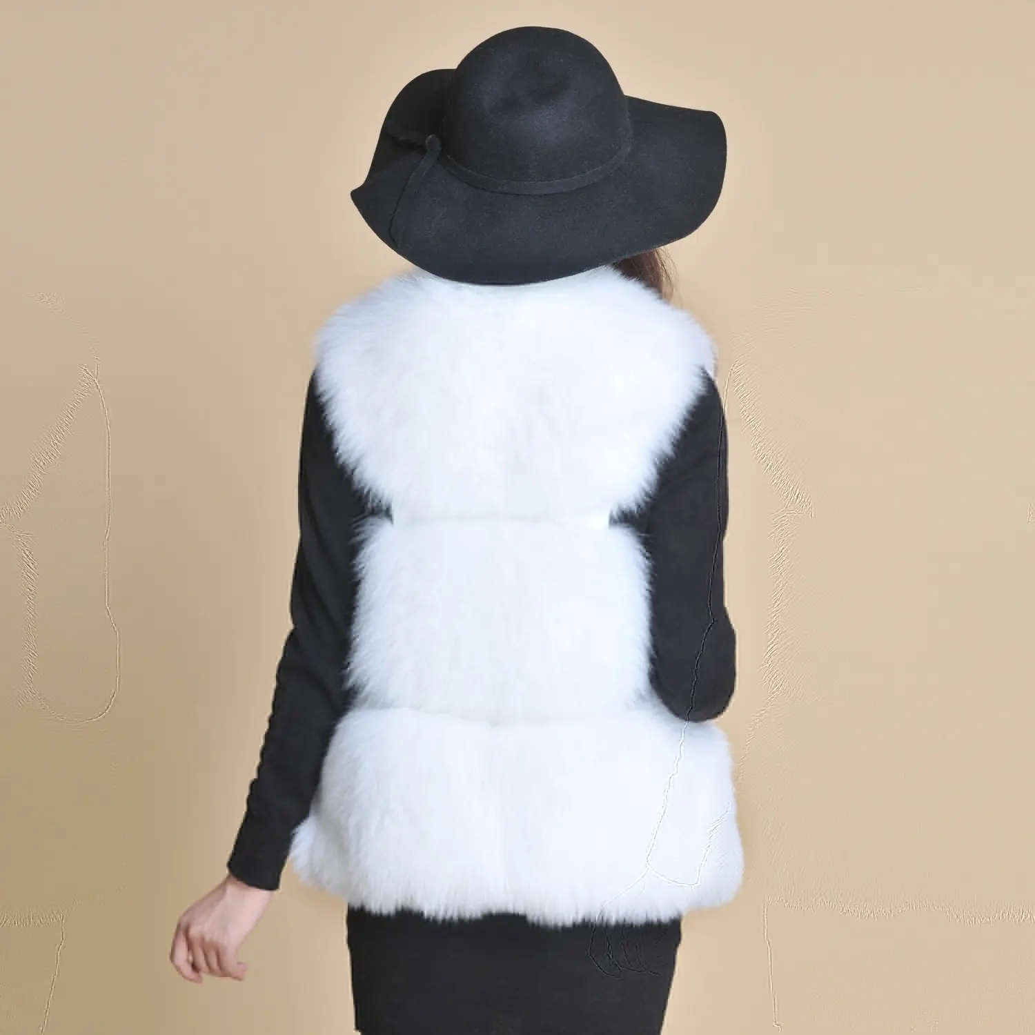 Womens Faux Fox Fur Vest Waistcoat Autumn Sleeveless Fluffy Outwear with Pocket Winter Coat