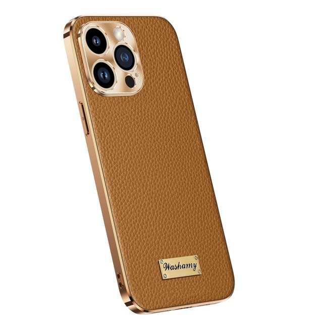 Luxury Electroplating PU Leather Phone Case for iPhone 16 15 14 13 Pro Max 15 Plus With Metal Lens Shockproof Protective Cover
