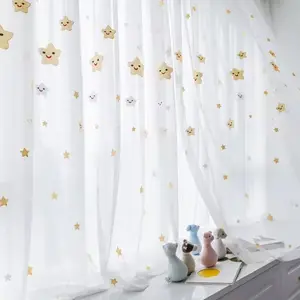 Wholesale Embroidery Smiling Face Curtains Tulle Window Sheer Curtains for Living Room Embroidery Drapes