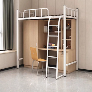 Escritorio Bajo Cama <span class=keywords><strong>de</strong></span> Uso Comercial Moderno, Cama Elevada <span class=keywords><strong>de</strong></span> Metal para Dormitorio Estudiantil, Escritorio Superior para Cama Escolar, Cama para Apartamento con Librero Integrado - Product Image 2