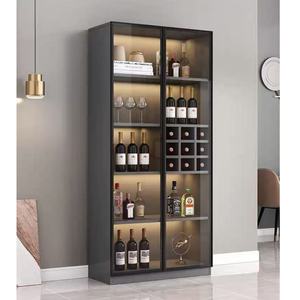 照明付き ブラック 木製 フロア ワインキャビネット バー ガラスディスプレイキャビネット付き 家庭用 ワインバーキャビネット ガラスドア付き - Product Image 3