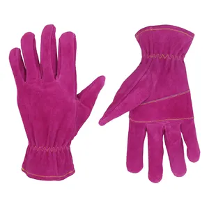 HANDLANDY Cowhide Ladies Pink Thorn Proof Gloves Safety Gardening Gloves Leather With Reinforce Palm