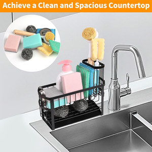 Support de Distributeur de Savon et Éponge 2-en-1 Élégant pour Évier, Panier de Rangement à 2 Niveaux en Métal pour Évier de Cuisine - Product Image 6