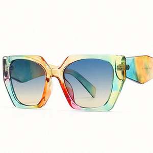 Lunettes de soleil tendance 2022, surdimensionnées, dégradées, de forme polygonale, œil de chat, pour femmes - Product Image 1