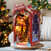 Robotime Rolife Miniature Maison TGC06 Rue de Noël DIY Livre Nook Étagère Kit d'insertion Serre-livres 3D Puzzles en bois