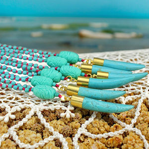 NE2334 Moda 4mm Pequeñas cuentas de turquesa Colgante de cuerno Collar de turquesa anudado - Product Image 5