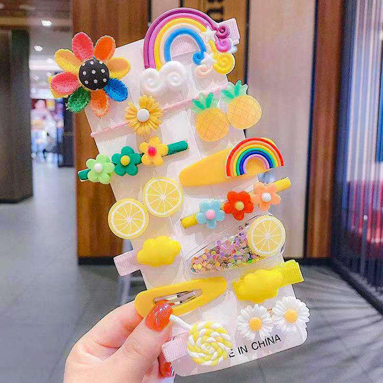 14 Pcs/set Cute Child Barrettes Kid Hairgrips Hair Clip Accessories Gift Set Girl Cartoon Pattern Hair Clip Set