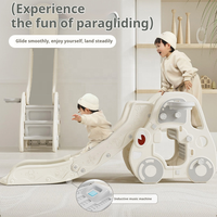 Structure de jeu multifonctionnelle 4-en-1 pour enfants : toboggan pliable, piscine à balles, panier de basket, jeu de lancer d'anneaux, lecteur de musique, pour la maison, en HDPE