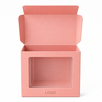 Scatola in Cartone Rosa Pesca Personalizzata con Finestra per Esposizione di Art Toy, Scatola Regalo di Lusso in Carta con Logo in Lamina Dorata per Figure Blind Box