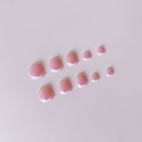 Lot de 24 faux ongles français en diamant, rose et blanc, style français, couvrance totale, à presser