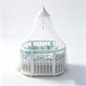 Cama infantil personalizada con cajón de almacenamiento, Cuna para bebé con ruedas, Cuna para bebé con estampado de conejitos, Cuna de madera blanca para bebé - Product Image 6