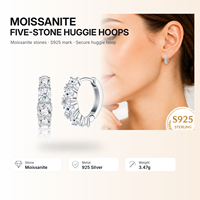 Boucles d'oreilles créoles personnalisées en argent sterling 925 avec cinq pierres de moissanite, bijoux fins S925 pour femmes