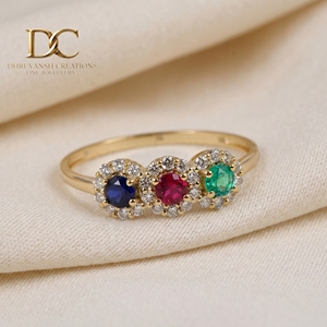 Bague de luxe en or massif 14 carats avec diamant de laboratoire, saphir bleu, rubis sang de pigeon et émeraude colombienne, bijoux pour femmes - Product Image 1