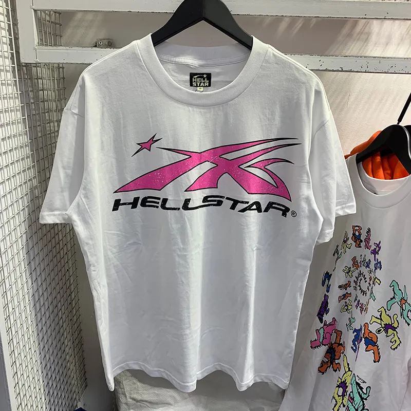 Hellstar Sport Logo camiseta lavado ácido algodón camiseta serigrafiada para unisex media manga en blanco camiseta de gran tamaño ropa de hombre