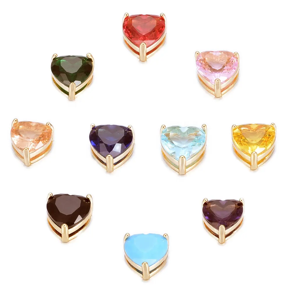 Pendants Brass Clear Cubic Zirconia Heart Shape Charms Pendants Dangles for Earring Necklace Bracelet Jewelry Making Supplies