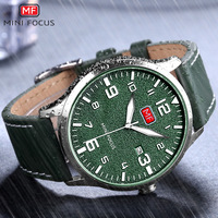 Jam tangan kuarsa Ultra tipis untuk pria, arloji tali kulit olahraga fokus MINI tahan air 0158G hijau