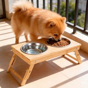 Tempat Makan Anjing Portabel dari Bambu yang Dapat Disesuaikan, Tahan Lama, dan Dapat Ditinggikan untuk Dalam dan Luar Ruangan - Product Image 3