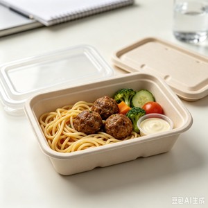 Boîte à emporter rectangulaire en fibre moulée jetable de 650 ml pour hamburgers, emballage pour repas prêts à manger et plats à emporter - Product Image 1