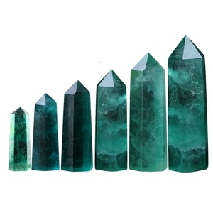 Buena calidad, venta al por mayor, piedra de cristal transparente de fluorita verde, torre de <span class=keywords><strong>prisma</strong></span> <span class=keywords><strong>Hexagonal</strong></span> de una sola punta, selección de varios tamaños - Product Image 1