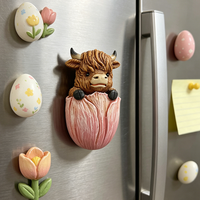 Populaire aimant mural et magnétique pour réfrigérateur en résine 3D, motif vache peinte à la main, décoratif de Noël