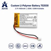 Batterie polymère au lithium 702030 3.7V 400mAh personnalisée pour montre connectée, bracelet de fitness, haut-parleur Bluetooth, microphone sans fil JST