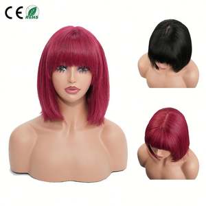 Peluca de encaje HD 4x1 con densidad del 210% para cabello francés/encaje sin pegamento, línea de parte natural, bob liso con flequillo, 100% cabello humano Remy - Product Image 1