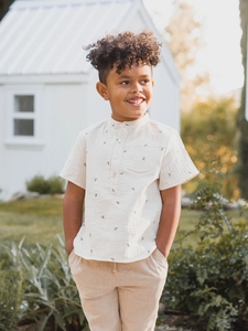 Camicie estive per bambini in <span class=keywords><strong>mussola</strong></span> <span class=keywords><strong>di</strong></span> lino retrò camicie a maniche corte Henley per bambini - Product Image 2