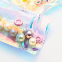 Pochette en plastique holographique personnalisée avec fermeture éclair, petits sacs d'emballage pour bijoux en PVC avec logo personnalisé