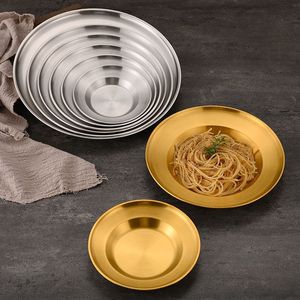Plato Redondo de Acero Inoxidable 304, Chapado en Oro, para Pasta, Frutas, Postres, Vajilla para Fiestas - Product Image 1
