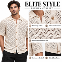 Chemise en tricot personnalisée FNJIA pour homme, col rabattu, tricot ajouré en chevron, tissu beige doux, tenue décontractée quotidienne d'été