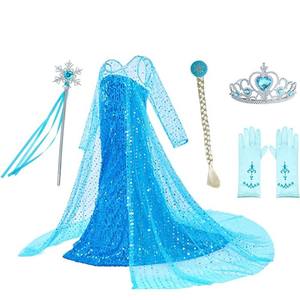 Robe de princesse Elsa en paillettes pour filles, costume avec couronne et <span class=keywords><strong>gants</strong></span>, <span class=keywords><strong>reine</strong></span> <span class=keywords><strong>des</strong></span> <span class=keywords><strong>neiges</strong></span> pour enfants, fête d'Halloween, carnaval - Product Image 1