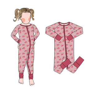 Vente en gros de haute qualité imprimé pastèque bambou filles Ykk fermeture éclair manches longues barboteuse pour enfants - Product Image 3