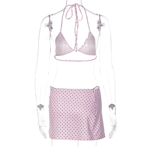 Vivblook Z403ST02 Conjunto de Traje de Baño para Mujer, Nuevo Bikini Sexy con Estampado de Lunares, Top de Tanga, Falda Corta, Ropa de Playa, Conjunto de 3 Piezas - Product Image 4