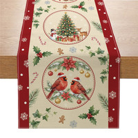 Chemin de table de Noël en polyester imitation lin, imprimé Père Noël, bonhomme de neige, renne, poinsettia, pour table à manger, fête, décoration de la maison