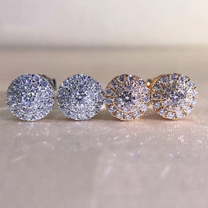 Orecchini a perno rotondi con brillantini per donna, orecchini classici con intarsi, gioielli semplici per l'uso quotidiano - Product Image 3