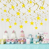 Décorations en spirale suspendues étoiles scintillantes dorées, décorations de plafond en feuille d'aluminium pour anniversaire, 32 pièces pour baby shower, mariage, fête